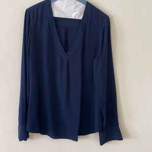 Jcrew silk navy v neck drapey blouse